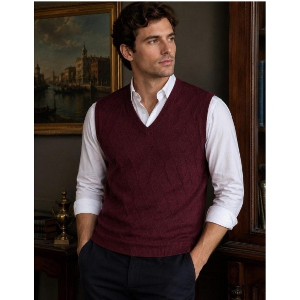 Club Room Cable Knit Sweater Vest Mens Sz M Burgundy Ivy League Preppy Academia